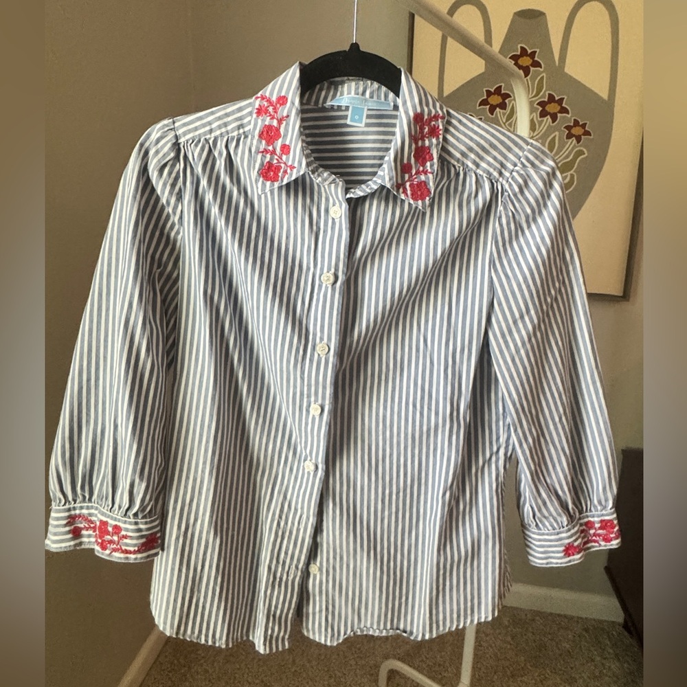 Draper James striped button-down floral embroidered shirt